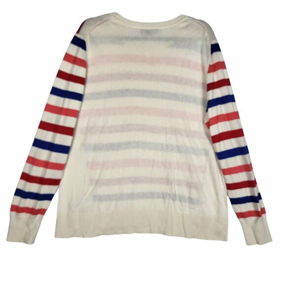 Banana Republic Silk Blend Sweater Women's XL Blue REd White Striped Lightweight - Picture 2 of 9